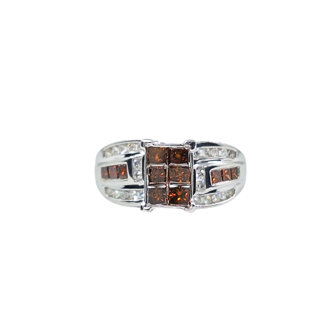 9ct White Gold Brown & White Diamond Cluster Ring