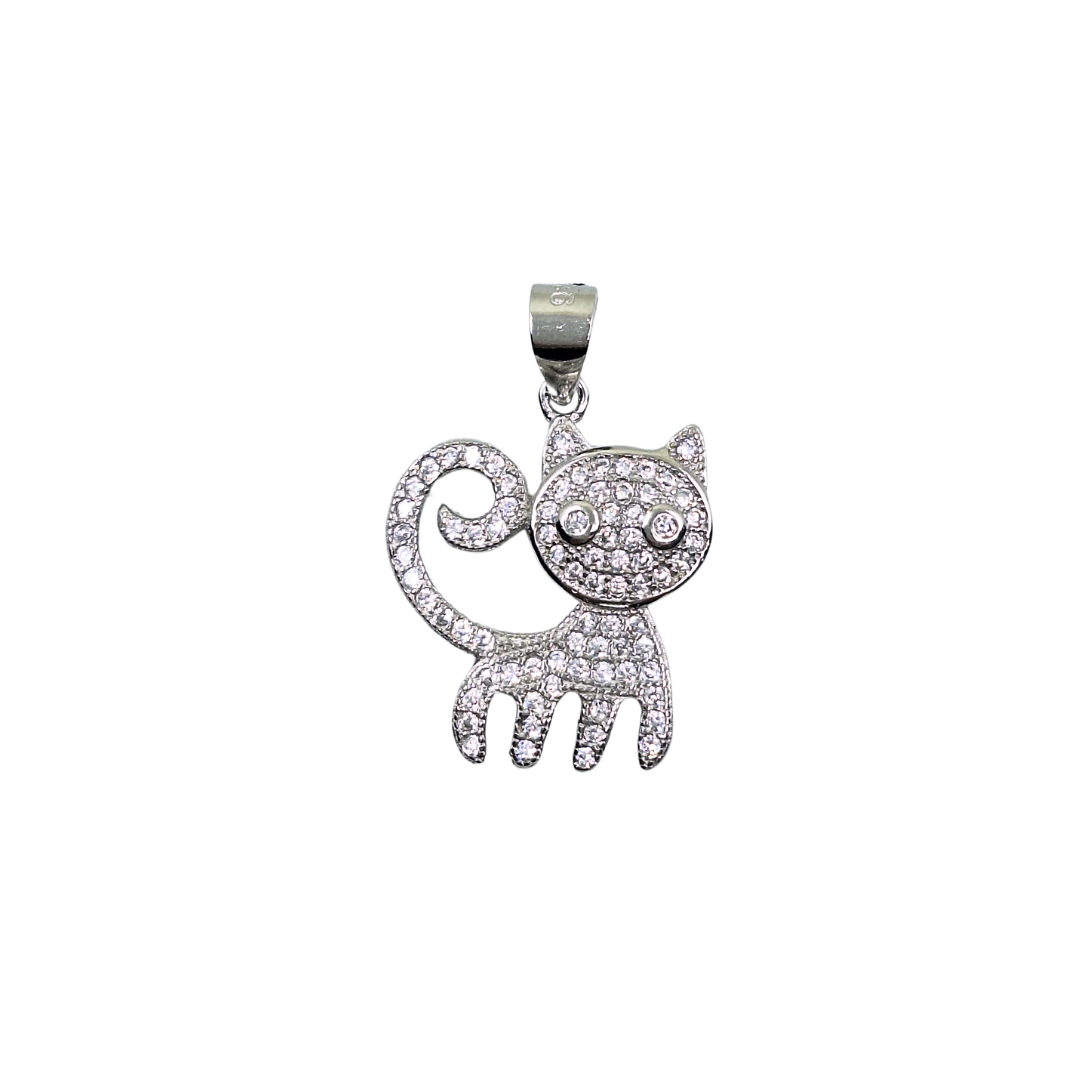 Silver Cubic Zirconia Cat Pendant