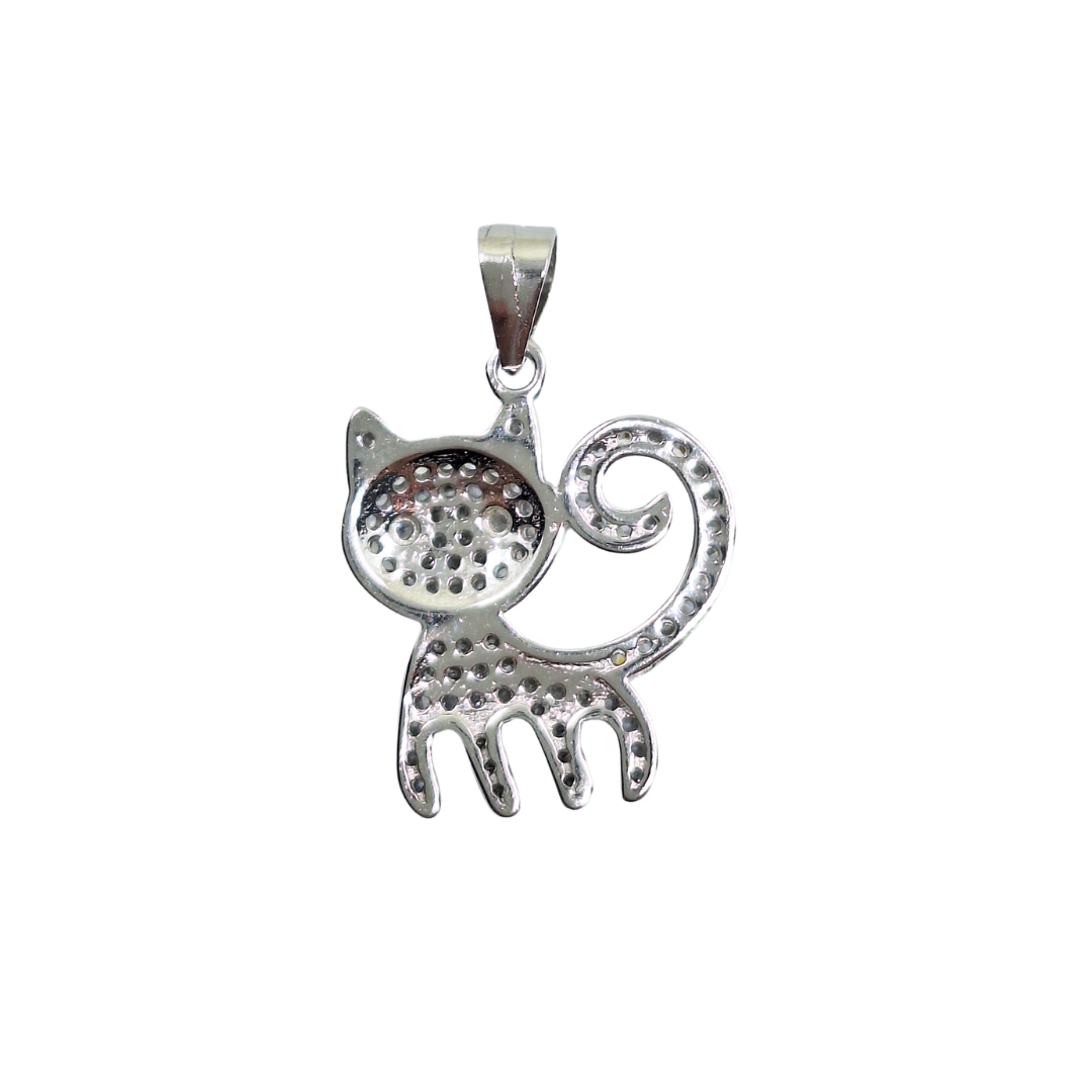 Silver Cubic Zirconia Cat Pendant