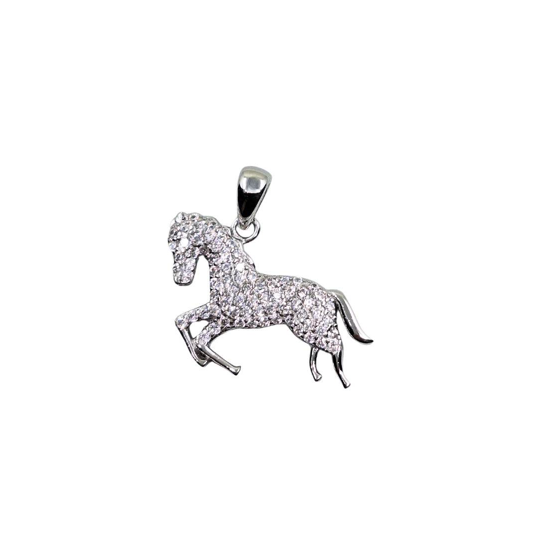 Silver Cubic Zirconia Horse Pendant