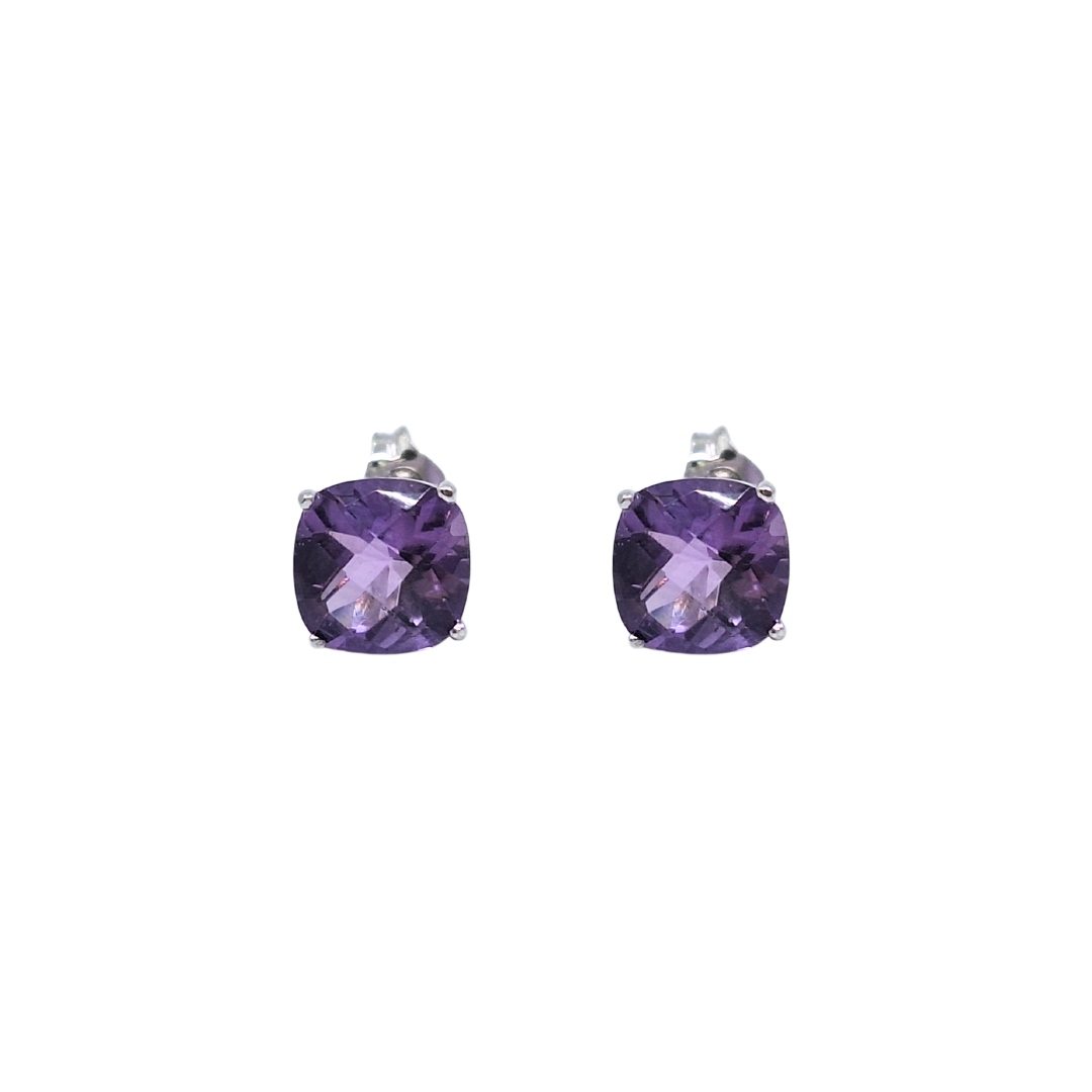 9ct White Gold Amethyst Stud Earrings