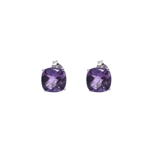 9ct White Gold Amethyst Stud Earrings