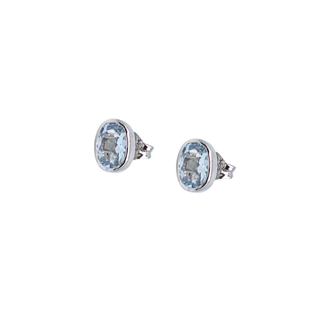 9ct White Gold Oval Aquamarine Stud Earrings