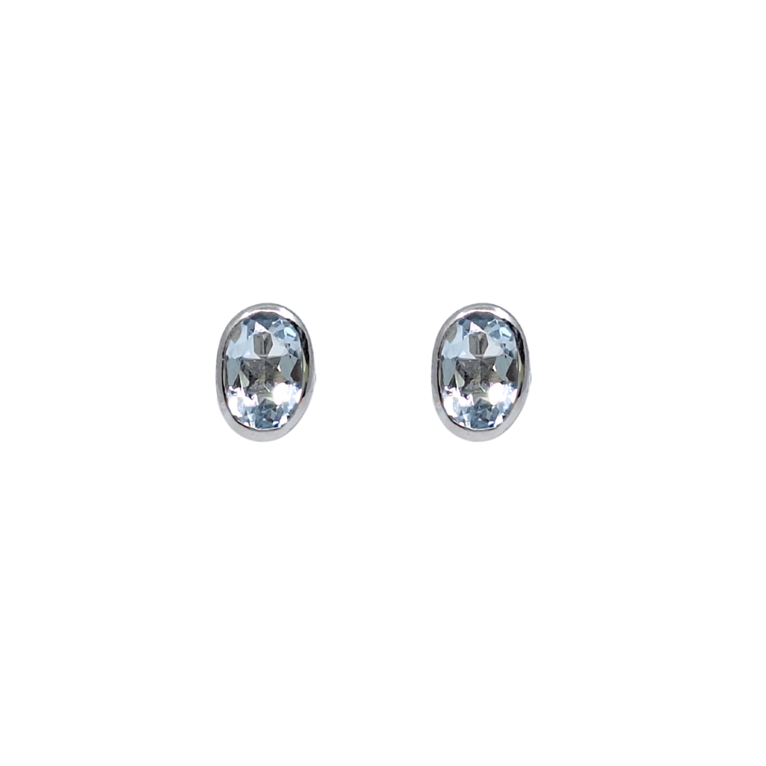 9ct White Gold Oval Aquamarine Stud Earrings