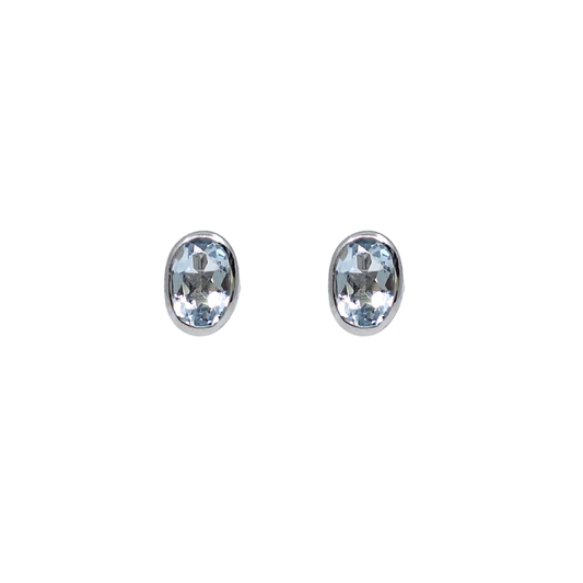 9ct White Gold Oval Aquamarine Stud Earrings