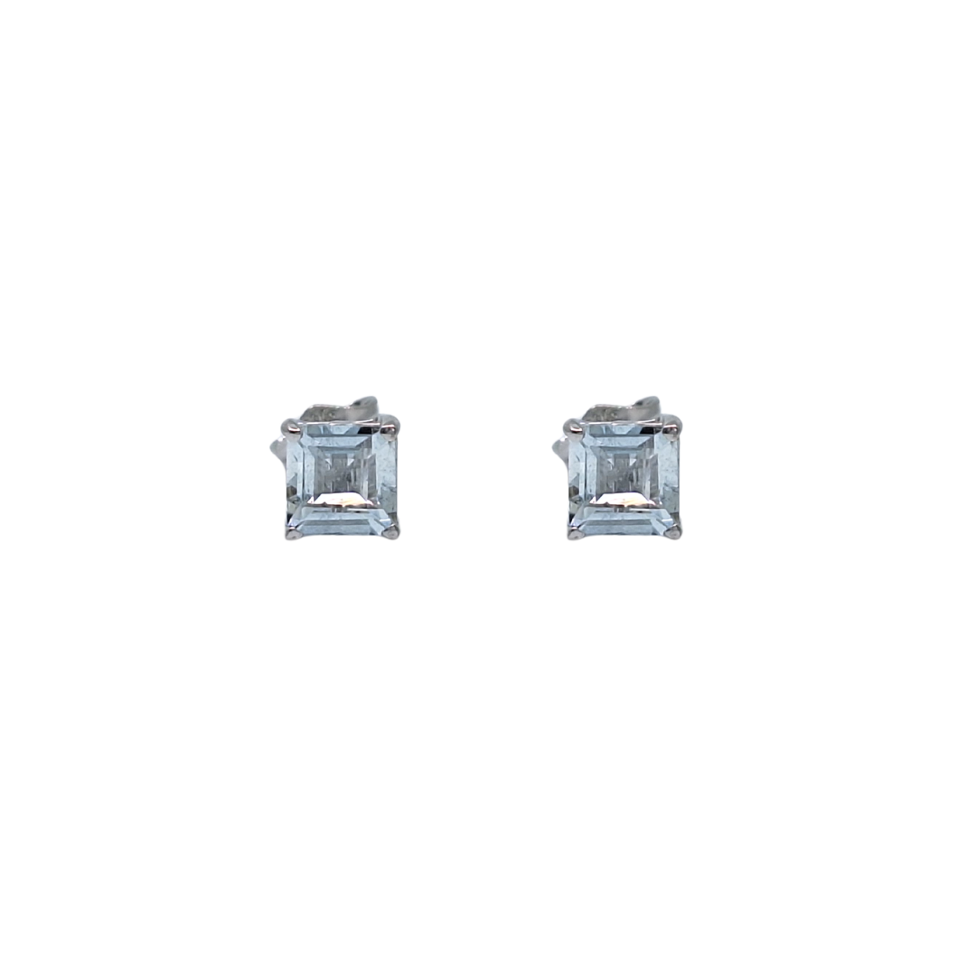 9ct White Gold Aquamarine Stud Earrings