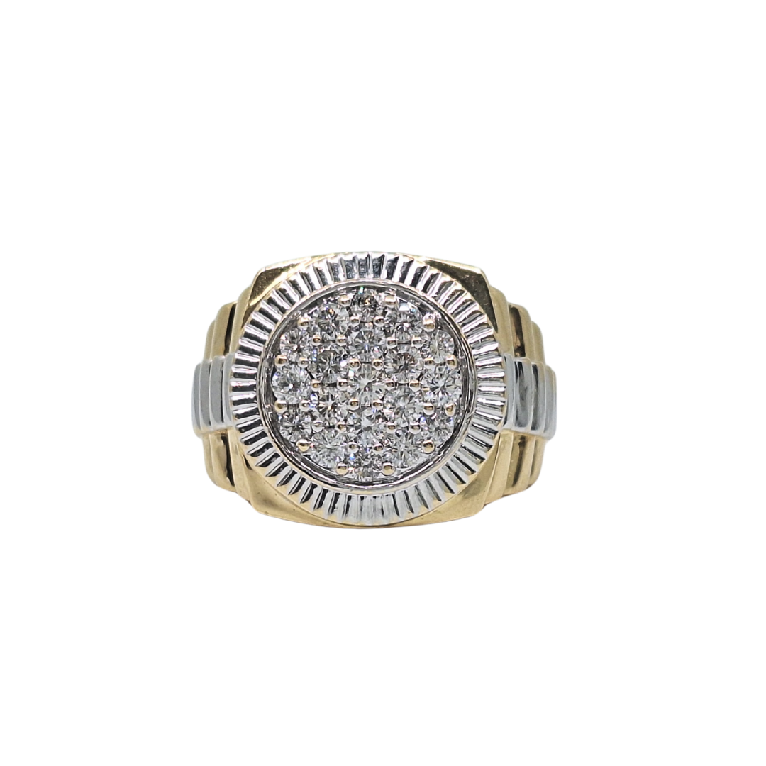 9ct Two Colour Rolex Style Diamond Set Signet Ring