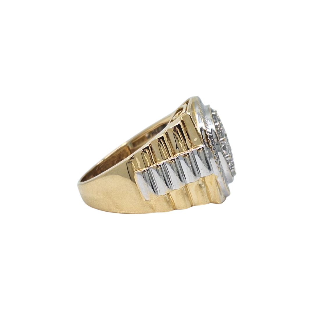 9ct Two Colour Rolex Style Diamond Set Signet Ring