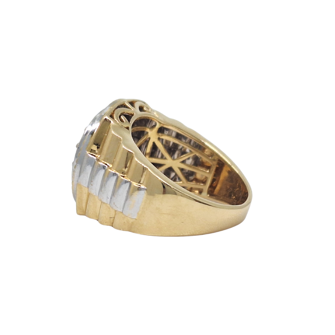 9ct Two Colour Rolex Style Diamond Set Signet Ring