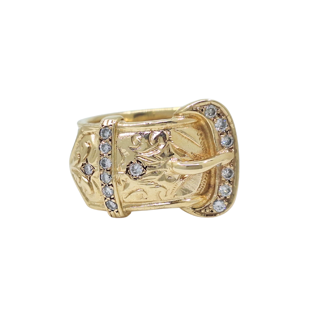 9ct Yellow Gold Diamond Set Buckle Ring