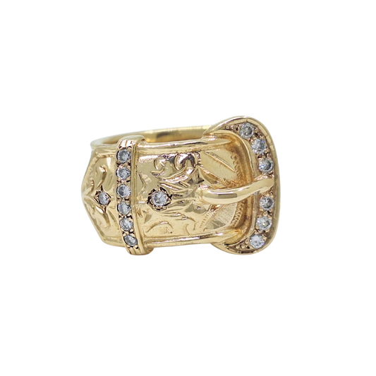 9ct Yellow Gold Diamond Set Buckle Ring