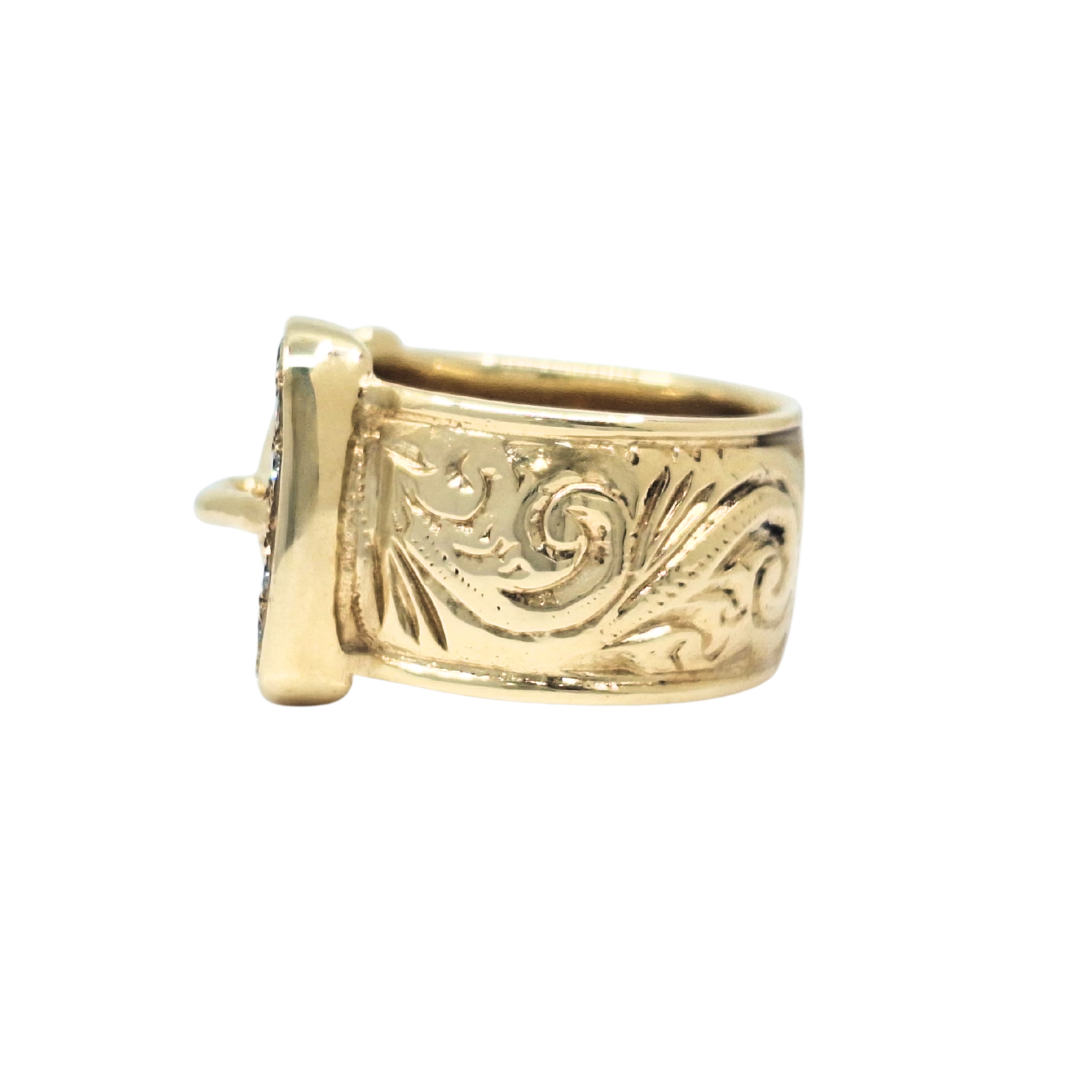 9ct Yellow Gold Diamond Set Buckle Ring