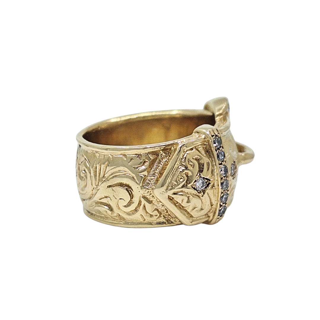 9ct Yellow Gold Diamond Set Buckle Ring
