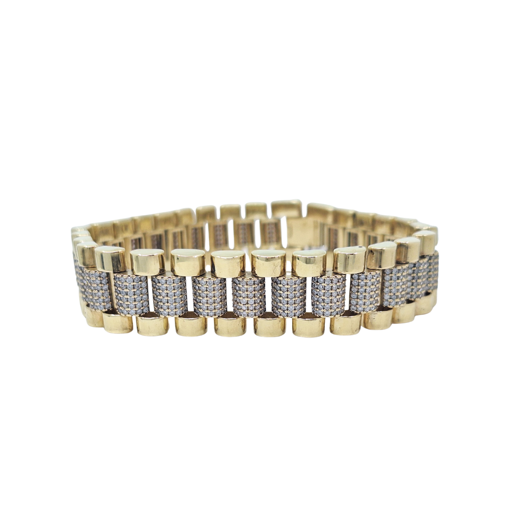 9ct Two Colour Gold Rolex Style CZ Bracelet 8.5"