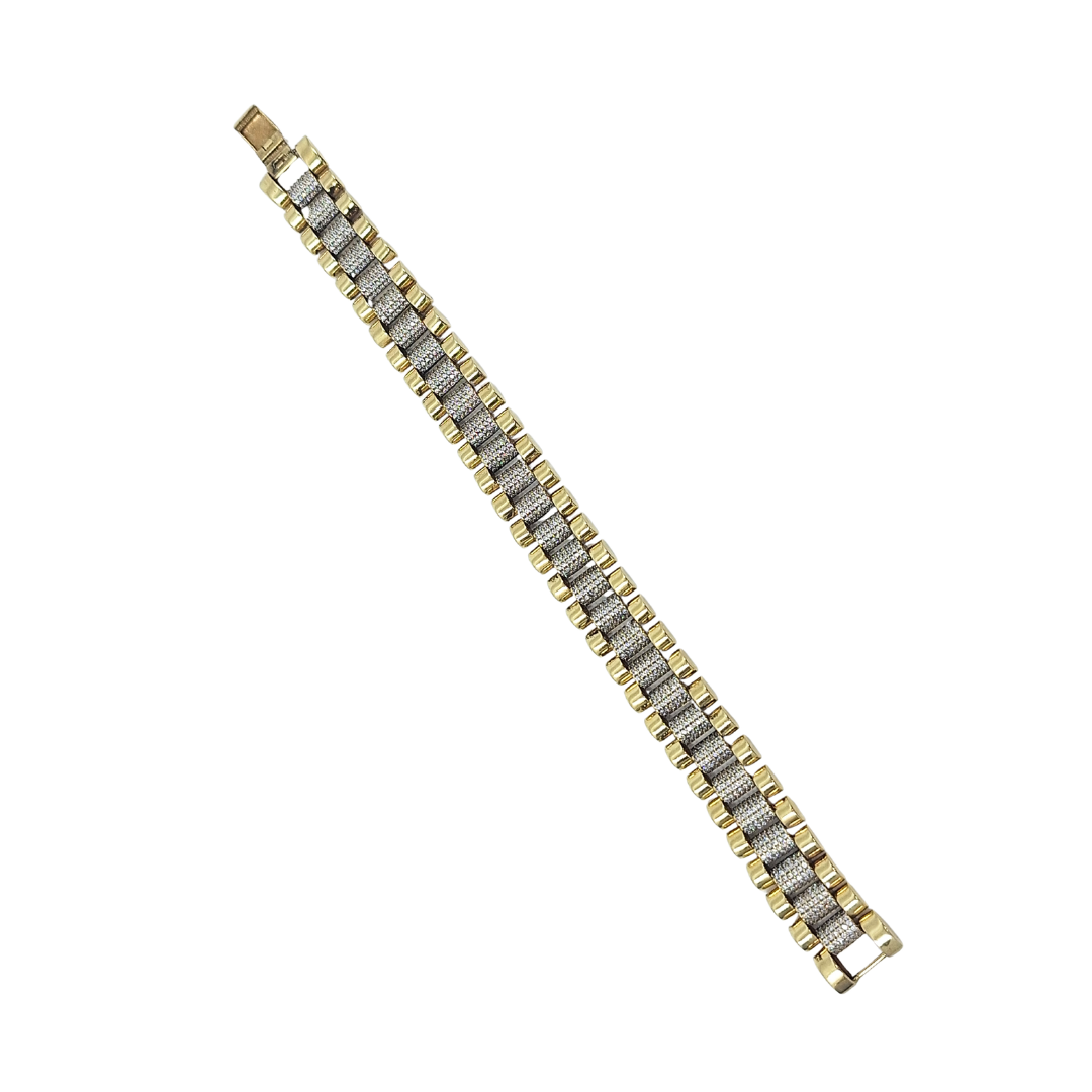 9ct Two Colour Gold Rolex Style CZ Bracelet 8.5"