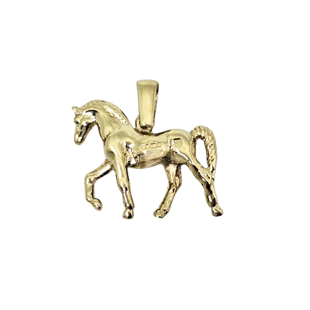 9ct Yellow Gold Solid Horse Pendant