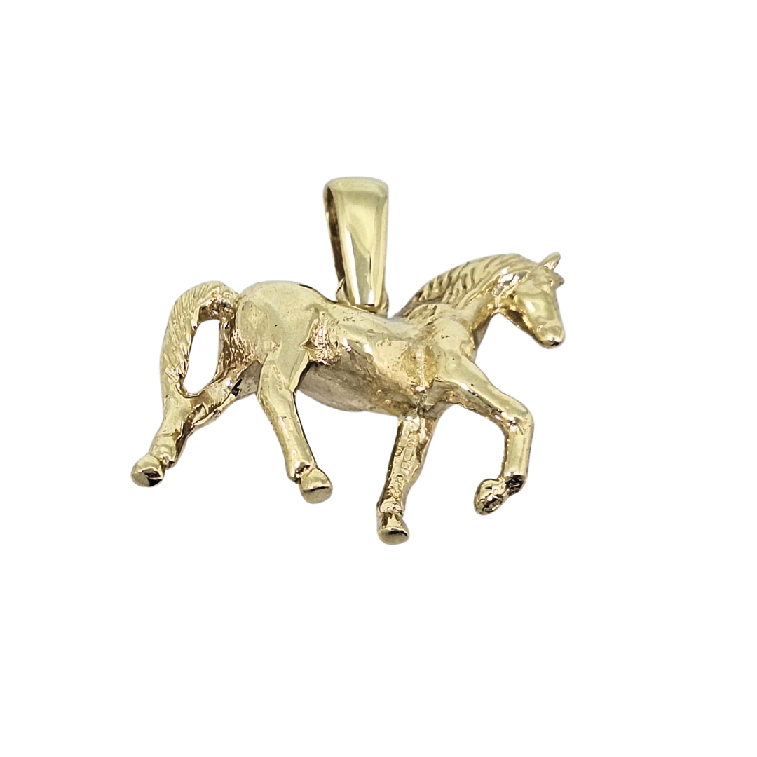 9ct Yellow Gold Solid Horse Pendant