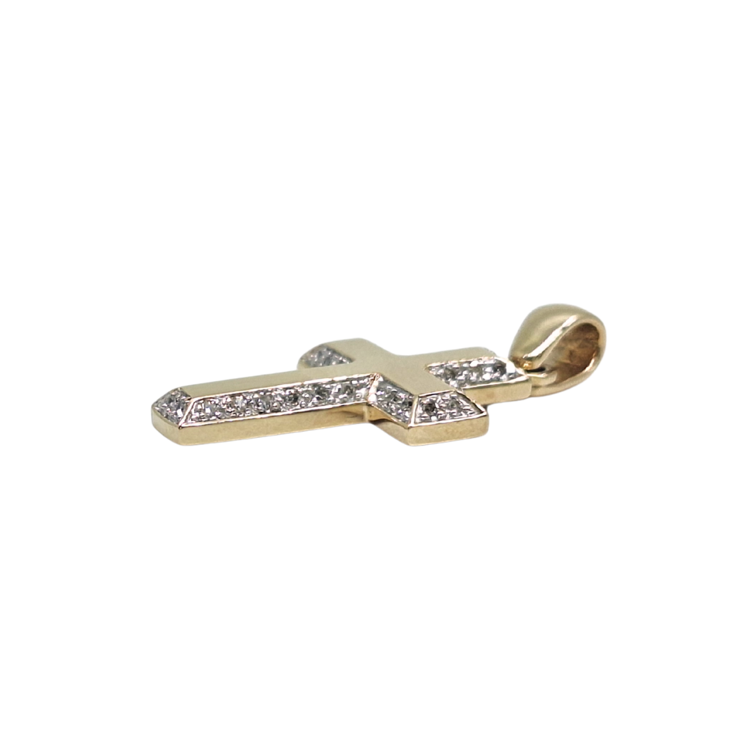 9ct Yellow Gold Diamond Cross Pendant