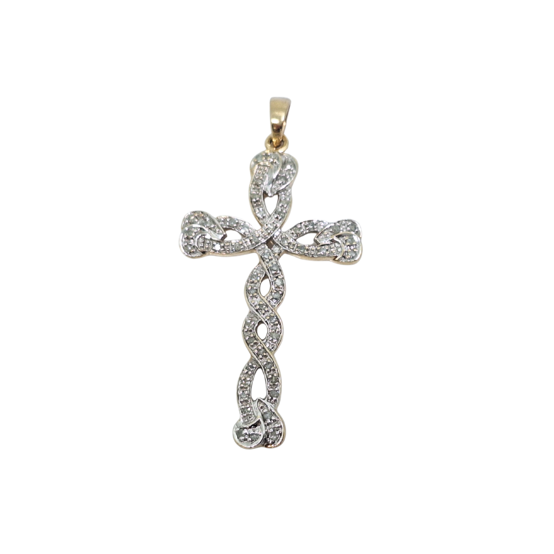 9ct Yellow Gold Diamond Cross Pendant