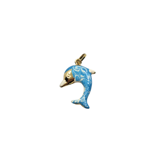 9ct Yellow Gold Hollow Enamel Dolphin Charm