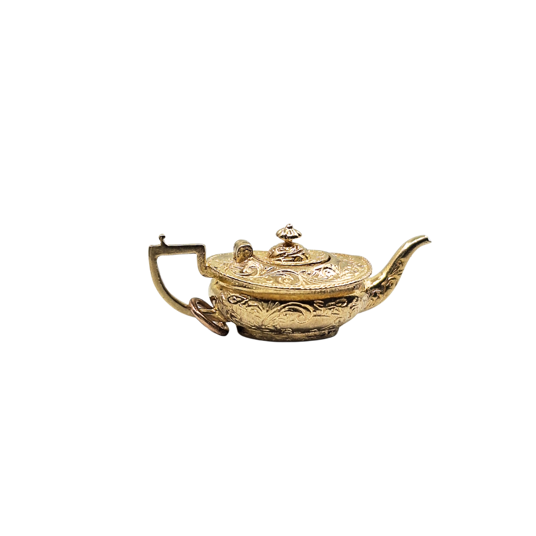 9ct Yellow Gold Engraved Teapot Charm