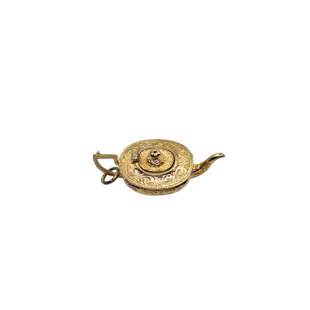 9ct Yellow Gold Engraved Teapot Charm