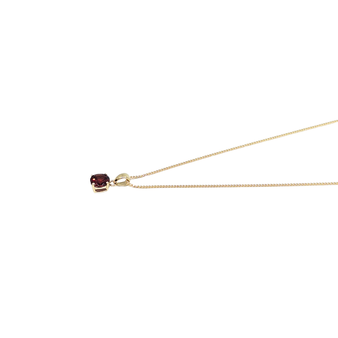 9ct Yellow Gold Garnet Pendant & Chain 16-18"