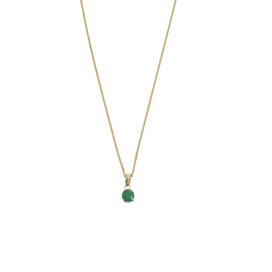 9ct Yellow Gold Emerald Pendant & Chain 16-18"
