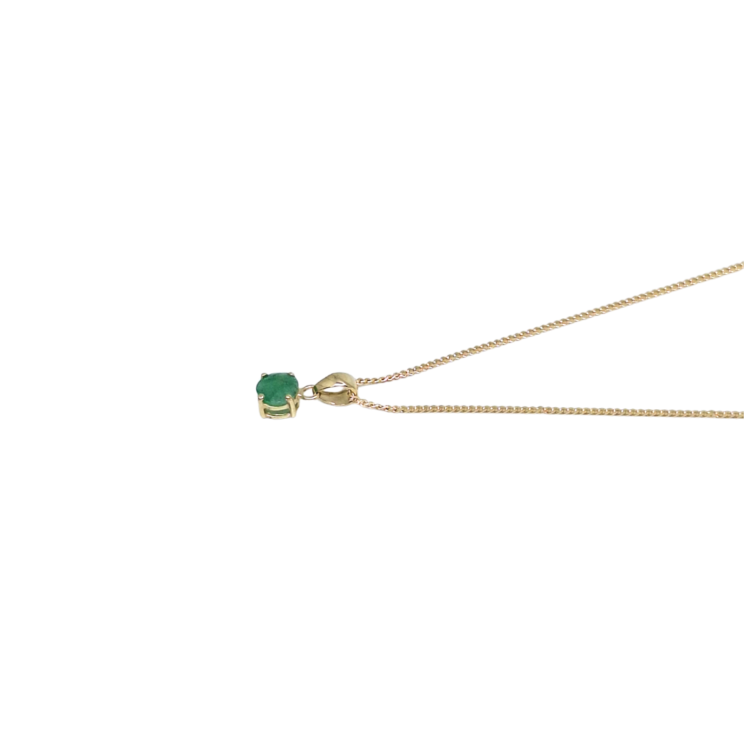 9ct Yellow Gold Emerald Pendant & Chain 16-18"