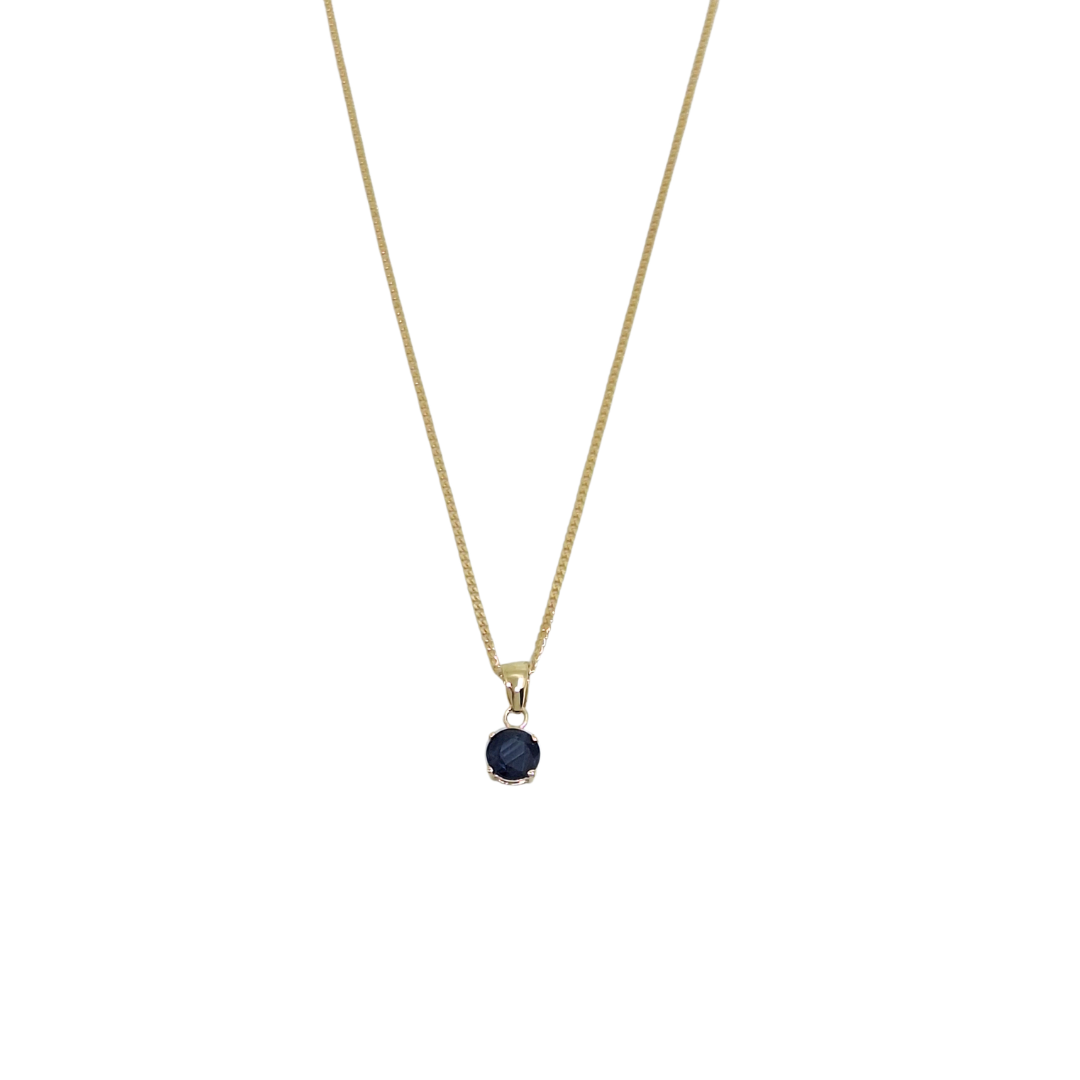 9ct Yellow Gold Sapphire Pendant & Chain 16-18"
