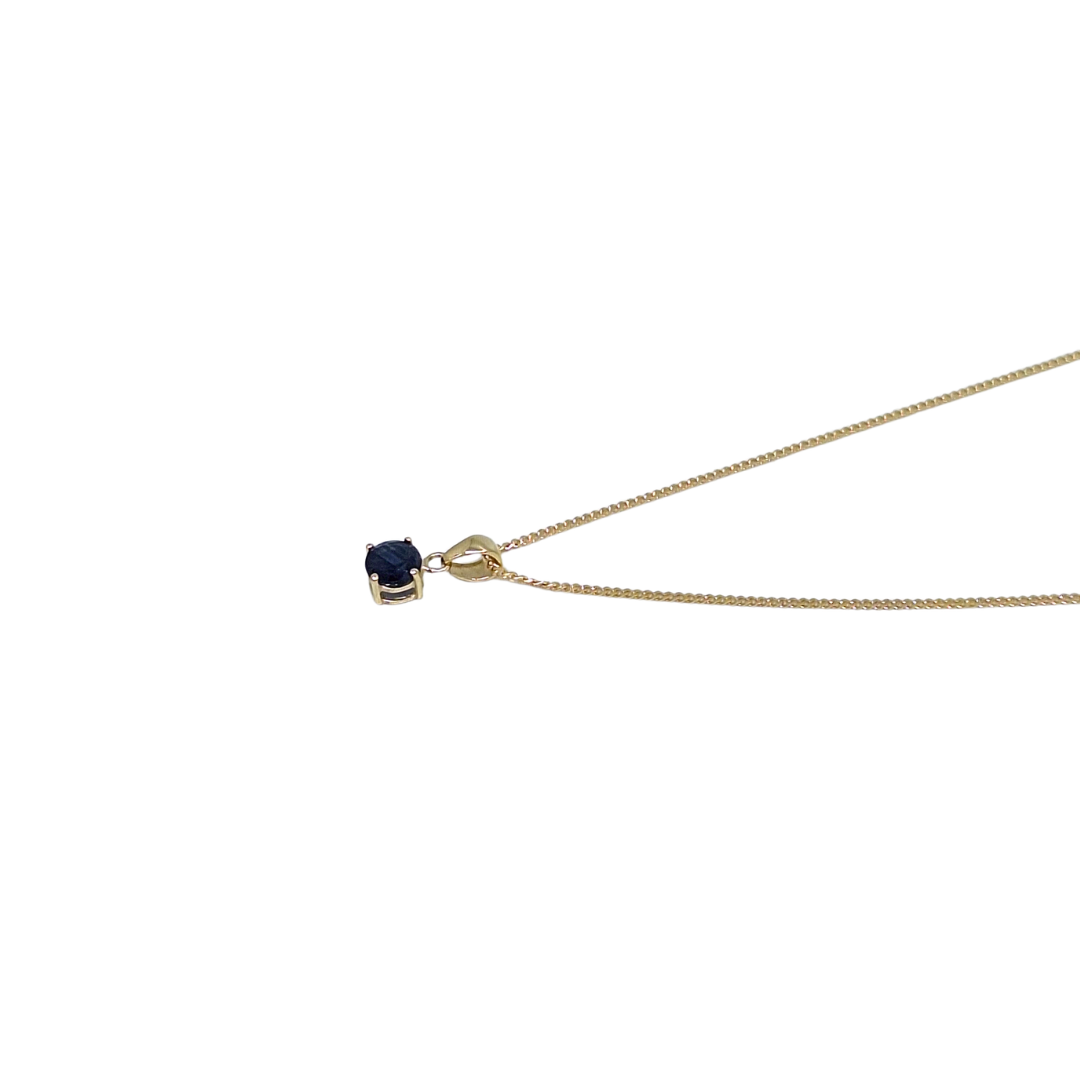 9ct Yellow Gold Sapphire Pendant & Chain 16-18"