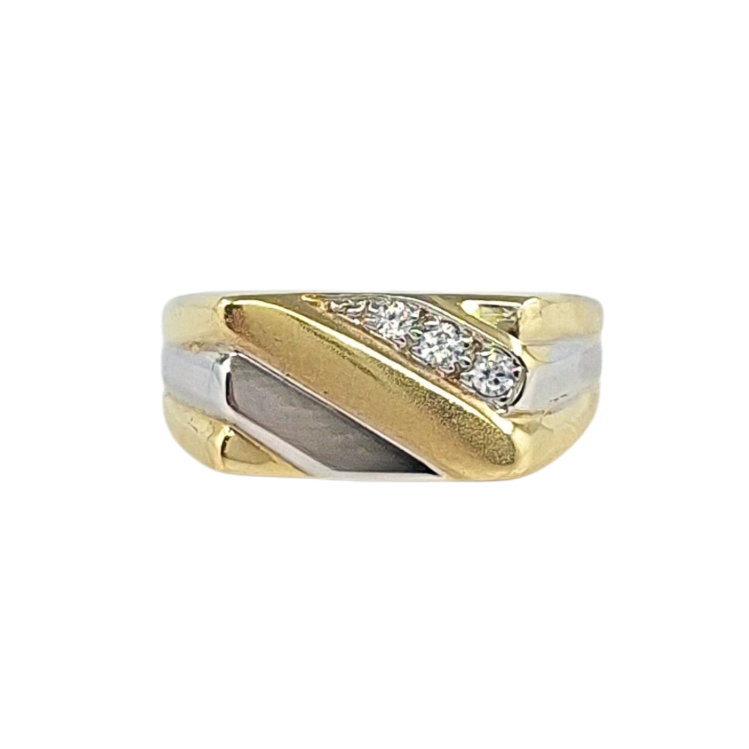 14ct Bi Colour Cz Set Signet Ring