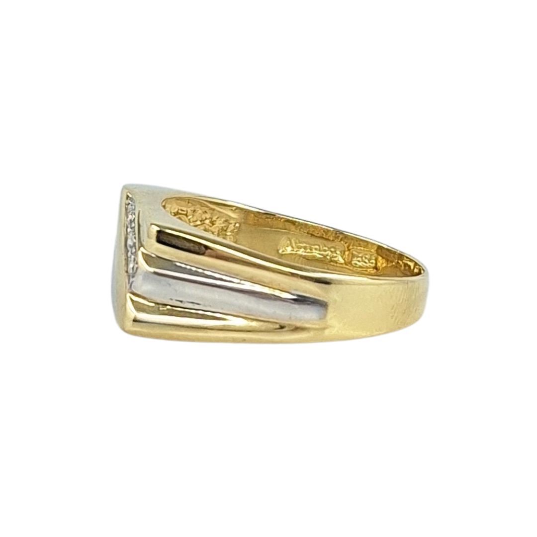 14ct Bi Colour Cz Set Signet Ring