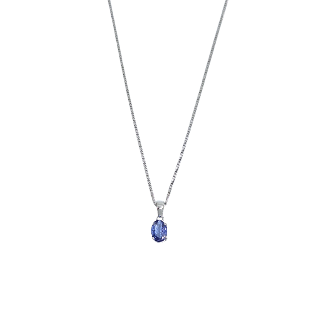 9ct White Gold Tanzanite Pendant & Chain 18"