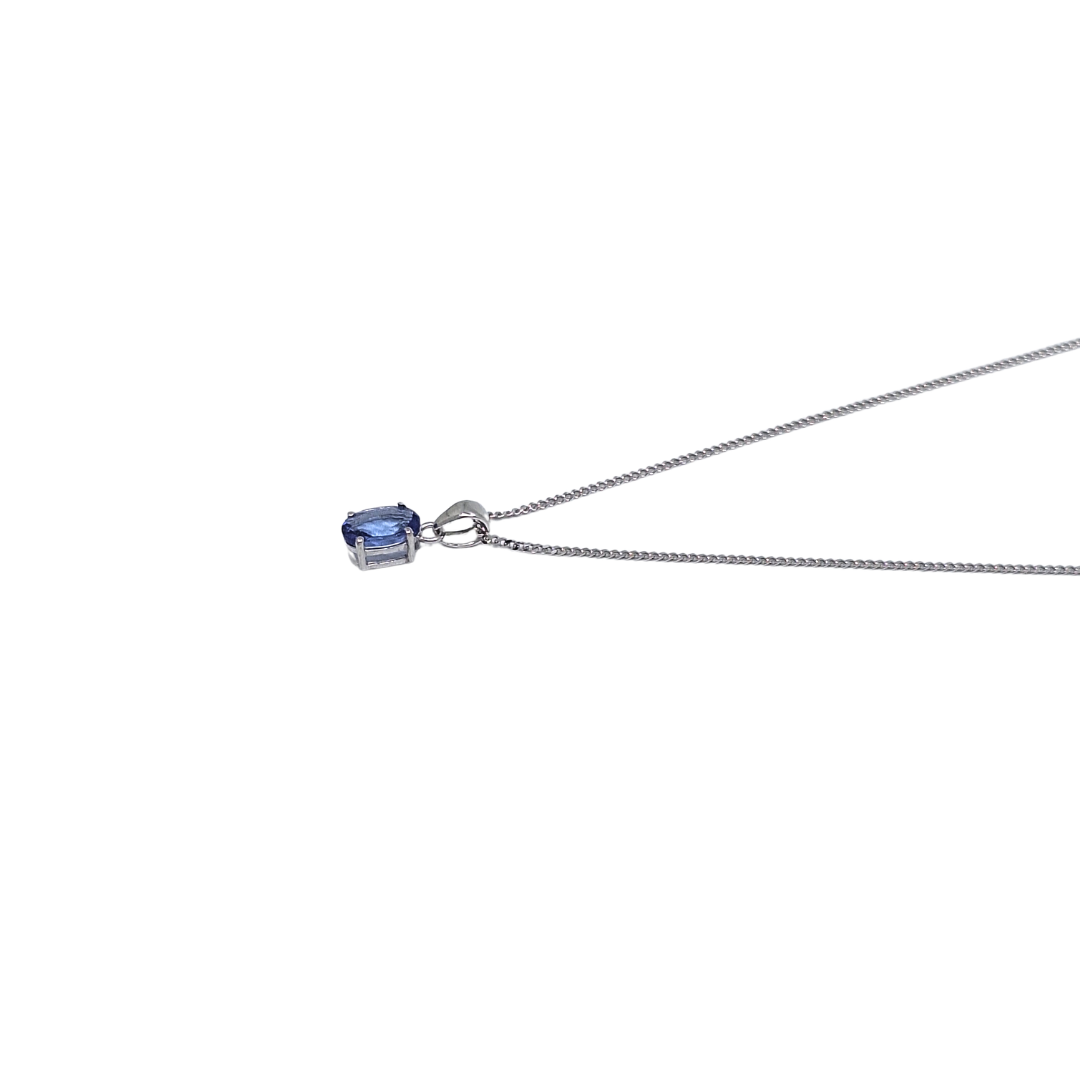 9ct White Gold Tanzanite Pendant & Chain 18"