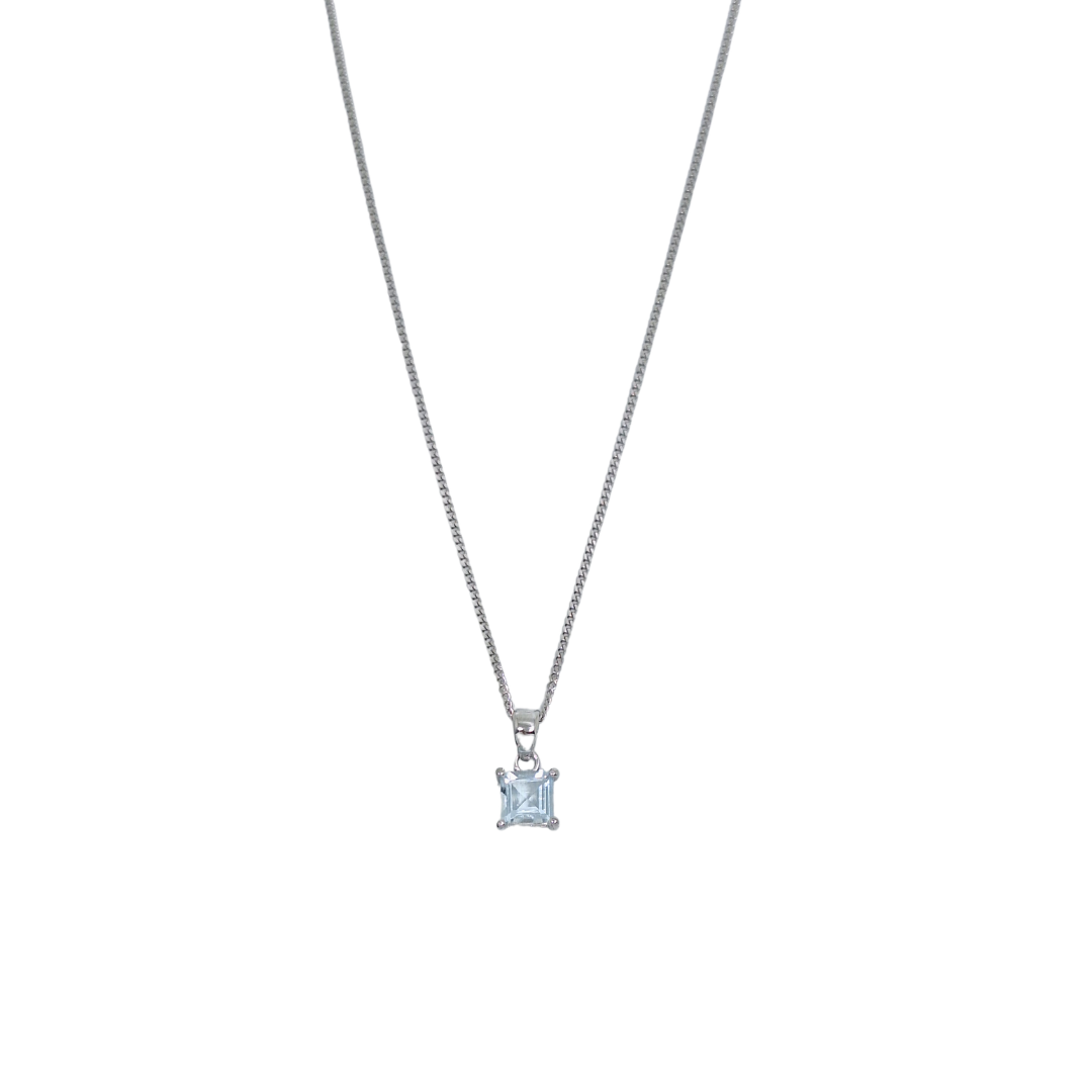 9ct White Gold Aquamarine Pendant & Chain 18"