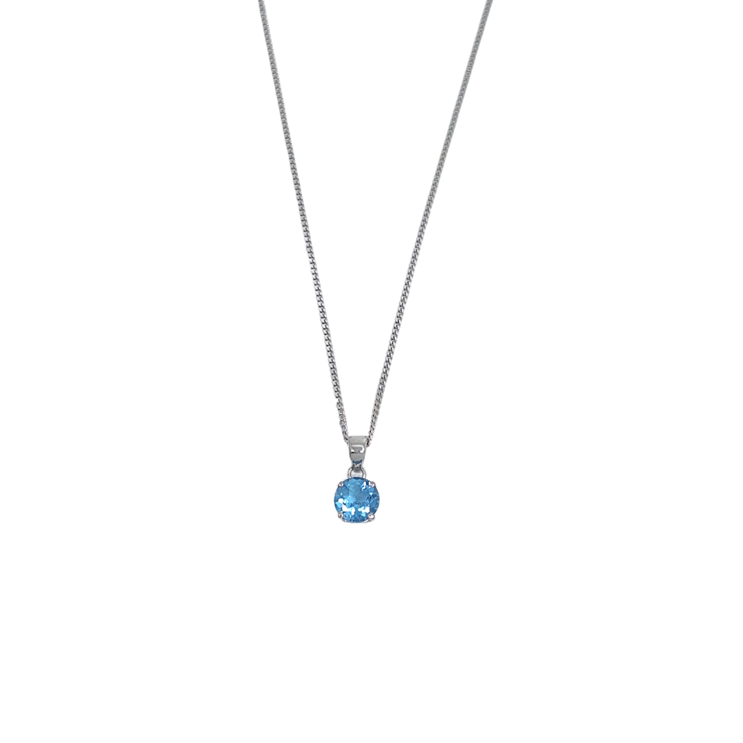 9ct White Gold Blue Topaz Pendant & Chain 18"