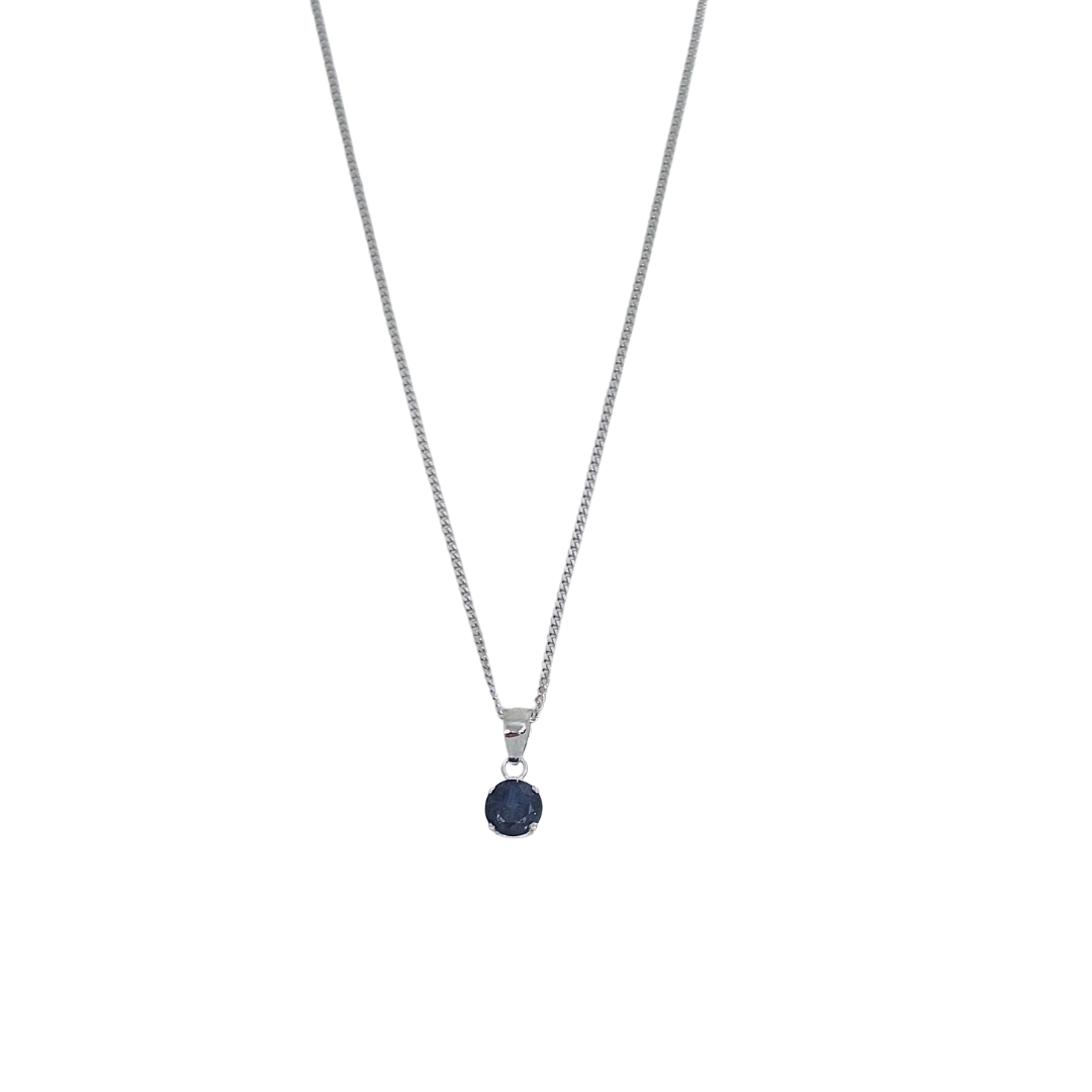 9ct White Gold Sapphire Pendant & Chain 18"