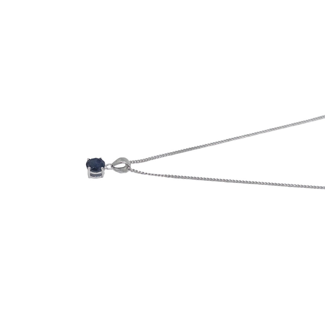 9ct White Gold Sapphire Pendant & Chain 18"