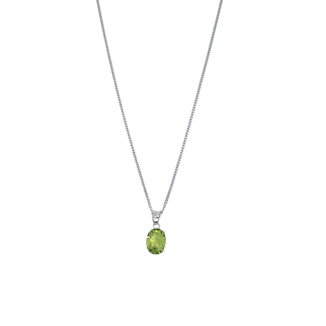 9ct White Gold Peridot Pendant & Chain 18"
