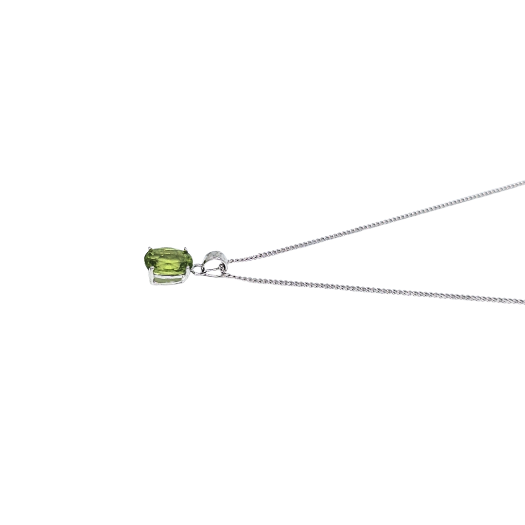 9ct White Gold Peridot Pendant & Chain 18"