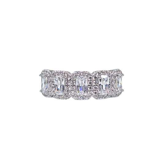 Silver Cubic Zirconia Emerald Cut Halo Ring