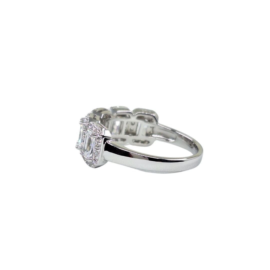 Silver Cubic Zirconia Emerald Cut Halo Ring
