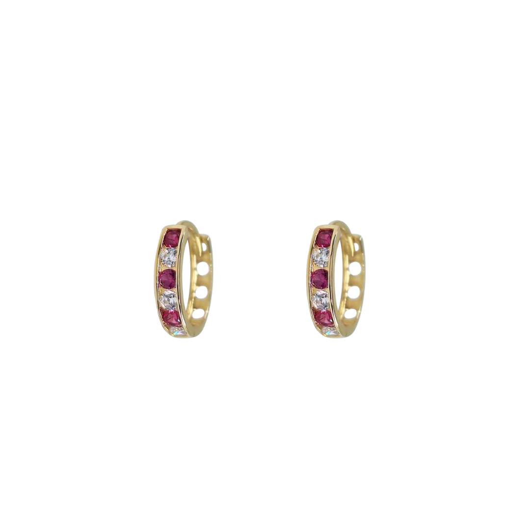 9ct Yellow Gold Red Cubic Zirconia Huggie Earrings