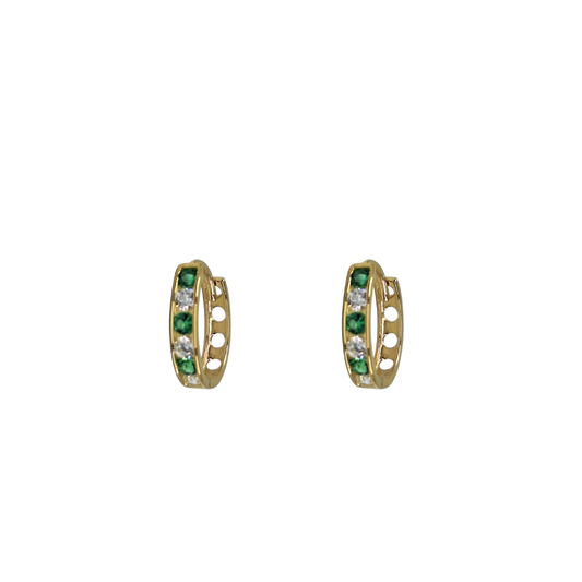 9ct Yellow Gold Green Cubic Zirconia Huggie Earrings