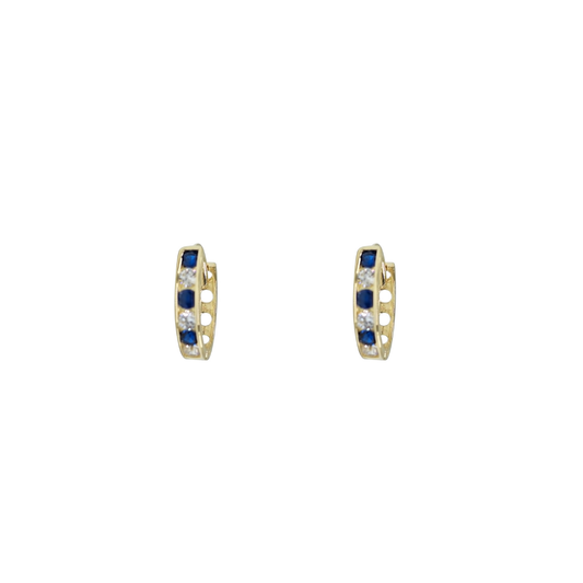 9ct Yellow Gold Blue Cubic Zirconia Huggie Earrings