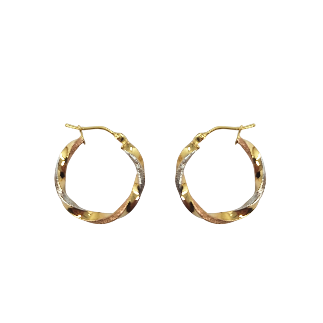 9ct 3 Colour Gold Twist Creole Earrings