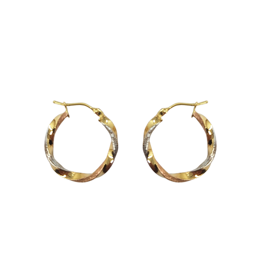 9ct 3 Colour Gold Twist Creole Earrings