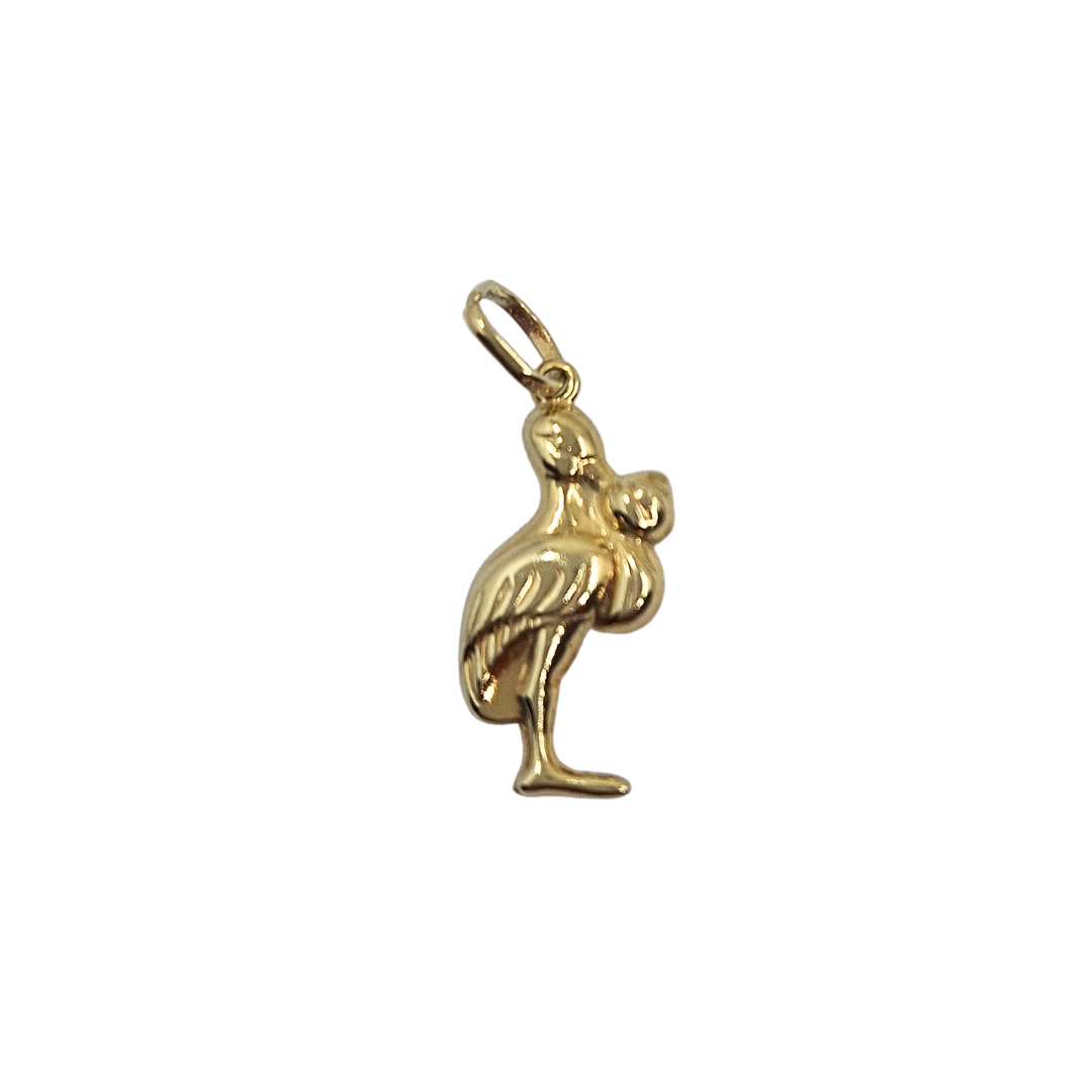 9ct Yellow Gold Stork With Baby Hollow Charm