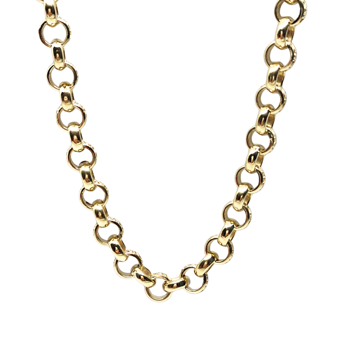 9ct Yellow Gold Solid Patterned & Plain Belcher Chain 28"